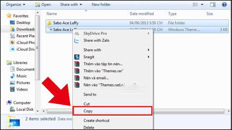 Chọn Copy to&agrave;n bộ file Themes